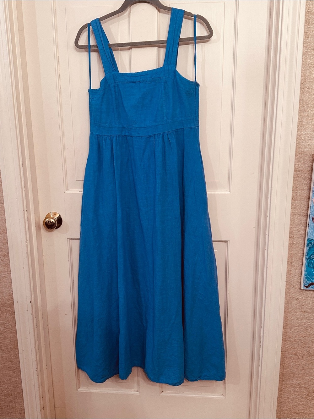 Francesca Bettini Italy Linen blend midi Square Neck Sleeveless apron front Med